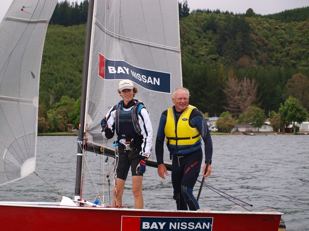Bridging the barriers of language and age: Thure and Ben enjoying their sailing on Bay Nissan - Rotoiti Spring Sprints 2010 © Nadine Moeller